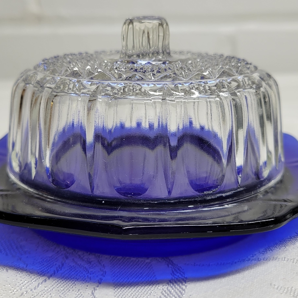 Elegant Blue Glass Butter Dish